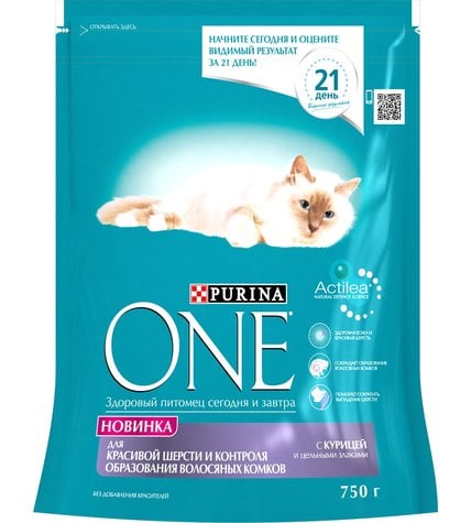 Корм Purina One для кошек для красивой шерсти с курицей и цельными злаками