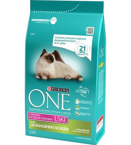 Корм Purina One для кошек живущих в домашних условиях сухой с индейкой и цельными злаками