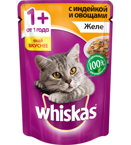 Корм Whiskas для кошек желе с индейкой и овощами
