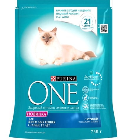 Корм Purina One для кошек старше 11 лет сухой с курицей и цельными злаками