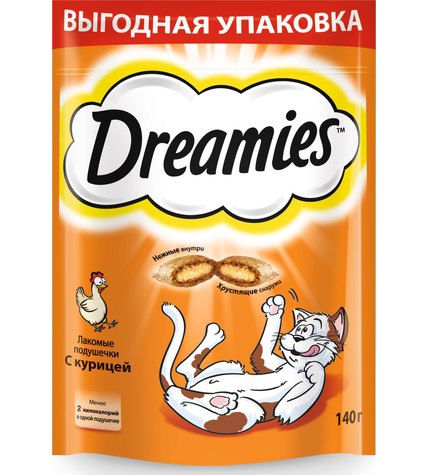 Лакомство для взрослых кошек Dreamies подушечки с курицей