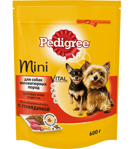 Корм для собак Pedigree для взрослых собак миниатюрных пород с говядиной 600 г