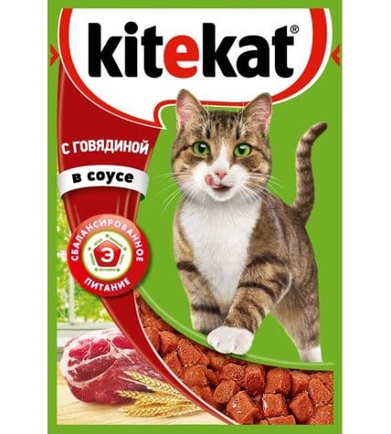 Корм для кошек Kitekat с говядиной в соусе консервированный