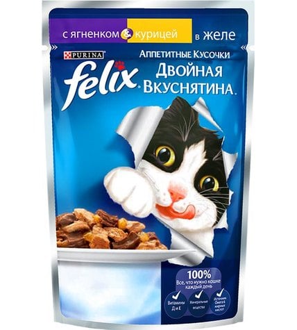 Корм Felix для кошек Двойная вкуснятина с ягненком и курицей в желе