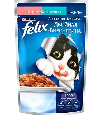 Корм Felix для кошек Двойная вкуснятина с лососем и форелью в желе