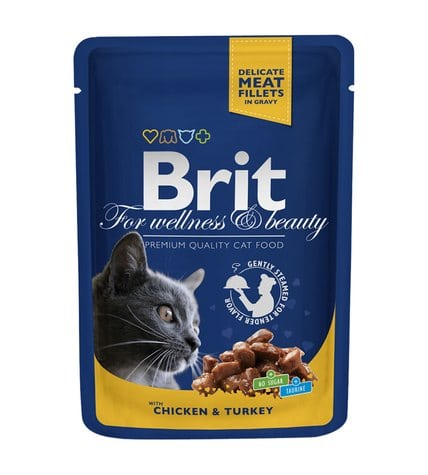 Корм Brit premium Pouches для кошек с курицей и индейкой