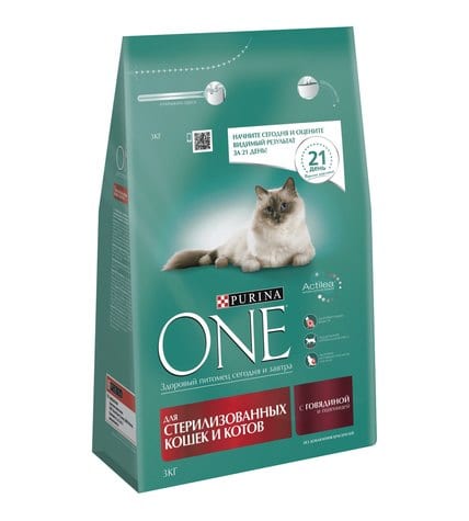 Корм Purina One Sterilized для стерилизованных кошек и котов с говядиной и пшеницей