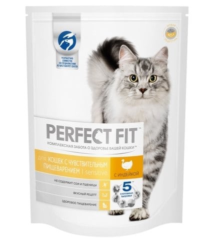 Корм Perfect Fit сухой для кошек с чувствительным пищеварением с индейкой