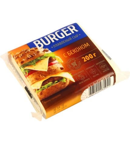 Плавленый сыр Burger с беконом 45% 10 ломтиков 200 г