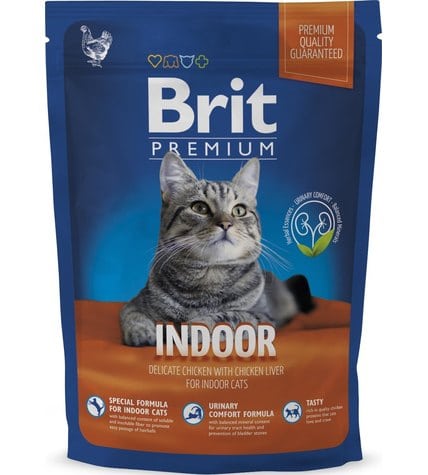 Корм Brit Premium Cat Indoor для домашних кошек с курицей