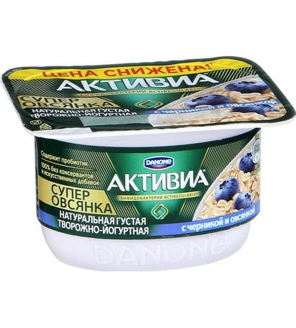 Биопродукт Активиа Супер овсянка с черникой творожно-йогуртная и овсянкой 4,0%