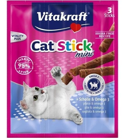 Колбаски Vitakraft Cat-Stick Mini мясные для кошек с камбалой и Омега 3