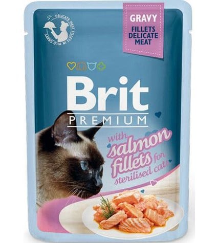 Корм Brit Premium для стерилизованных кошек Кусочки из филе лосося в соусе влажный