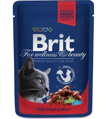 Корм Brit Premium для взрослых кошек Рагу из говядины с горошком влажный