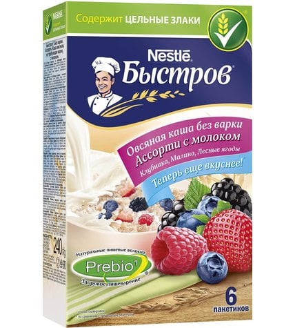 Каша Nestle Быстров Prebio1 моментальная овсяная сливочный вкус ассорти клубника малина вареная сгущенка