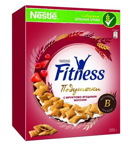 Готовый завтрак Nestle Fitness Подушечки с фруктово-ягодным муссом
