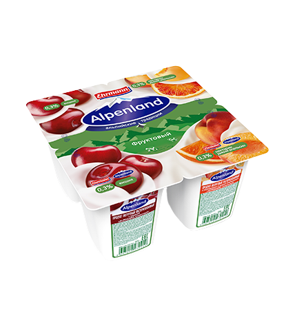 Йогуртный продукт Alpenland вишня апельсин нектарин 0,3% 95 г 4 шт