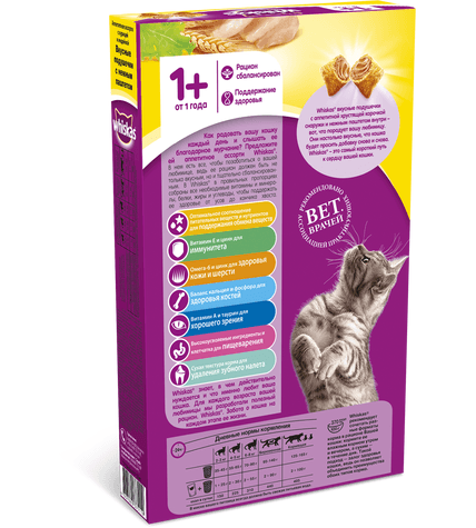 Корм для кошек Whiskas Вкусные подушечки с нежным паштетом Аппетитное ассорти с курицей и индейкой сухой купить