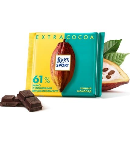 Шоколад Ritter Sport темный 61% какао с утонченным вкусом из Никарагуа 100 г