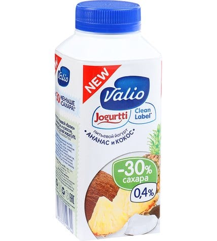 Питьевой йогурт Valio Clean Label ананас - кокос 0,4% 330 г