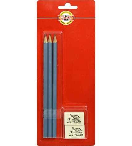 Набор Koh-I-Noor карандаш чернографитный 3 шт и 2 ластика