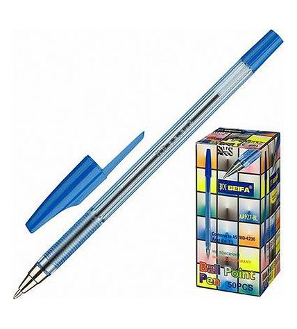 Ручка Beifa шариковая синяя AA 927 пластик 0,5 мм