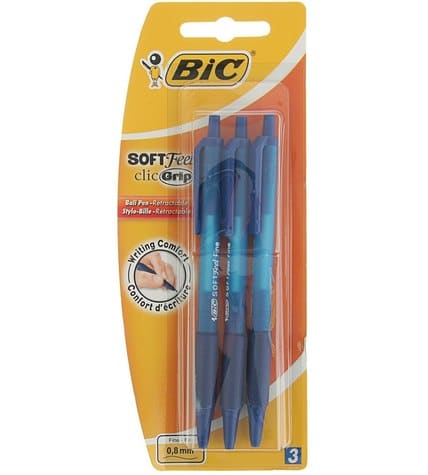 Ручка Bic шариковая автоматическая синяя Soft Feel Clic Grip 3 шт