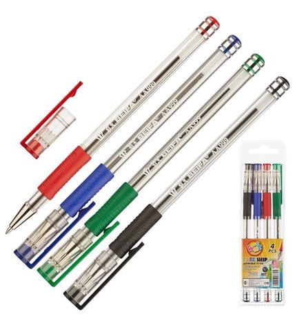 Ручки Beifa шариковые 4 цвета с резиновым манжетом