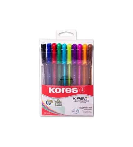 Ручки Kores шариковые 10 цветов