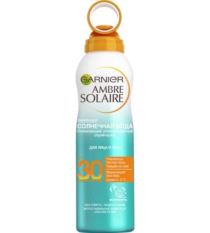 Солнцезащитный спрей-вуаль Garnier Ambre Solaire Солнечная вода освежающий с алоэ вера SPF30