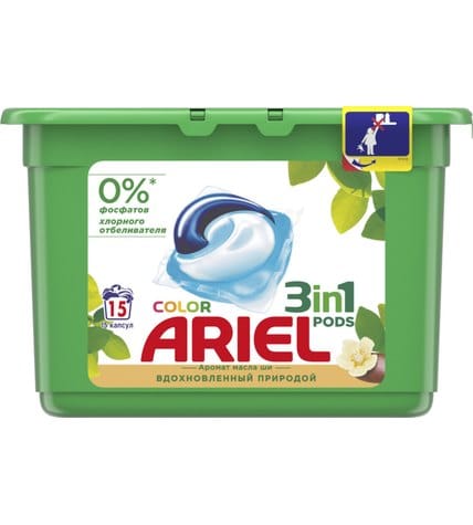 Капсулы для стирки Ariel Color 3 в 1 Масло Ши 15 шт