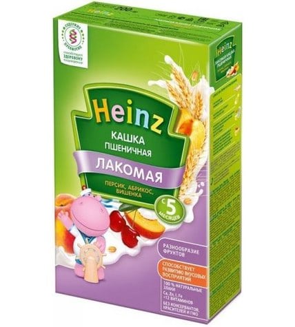 Каша Heinz Лакомая пшеничная персик, абрикос, вишенка с 5 месяцев