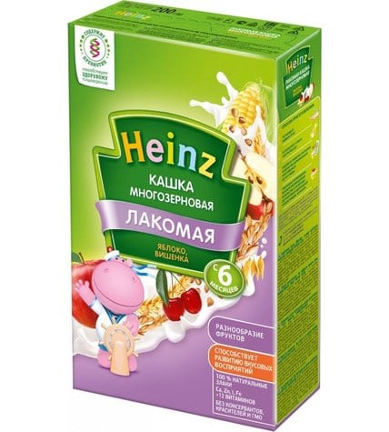 Каша Heinz Лакомая молочная многозерновая яблоко, вишенка с 6 месяцев