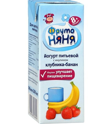 Питьевой йогурт ФрутоНяня клубника - банан с 8 месяцев 2,5% 200 г