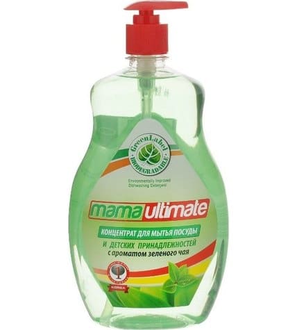 Средство Mama Ultimate Зеленый чай для мытья посуды в пластиковой бутылке с дозатором 1 л