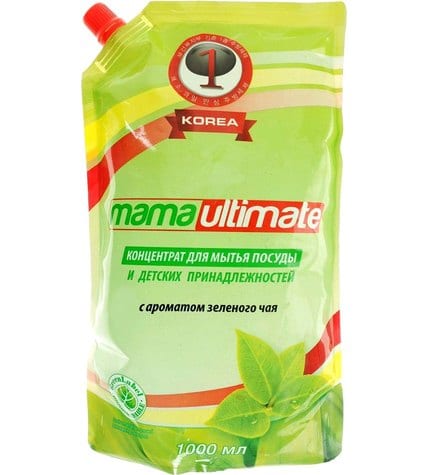 Средство Mama Ultimate Зеленый чай для мытья посуды в дой-паке с дозатором 1 л