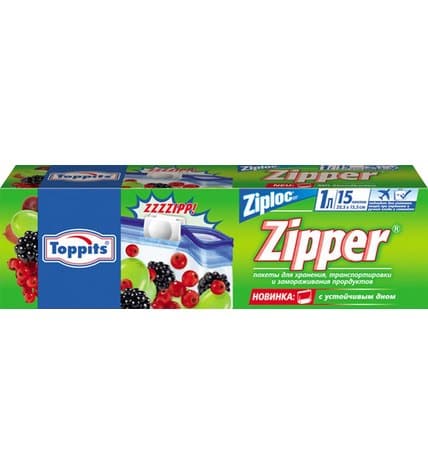 Пакеты для хранения, транспортировки и замораживания Toppits Zipper 1 л 15 шт