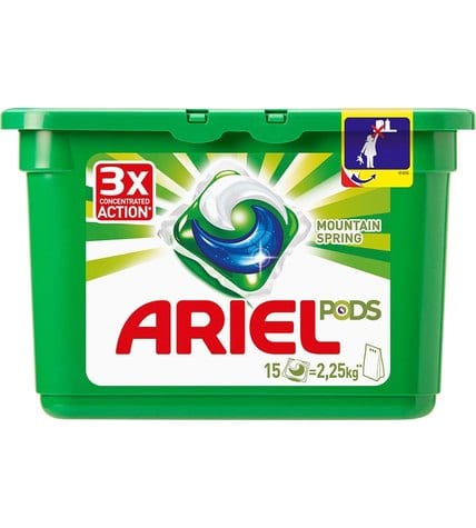 Капсулы для стирки Ariel Pods 3 в 1 Горный родник для всех видов тканей 15 шт