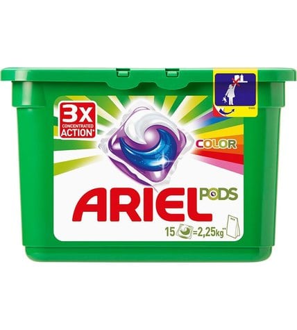 Капсулы для стирки Ariel Pods 3 в 1 Color для цветного белья 15 шт