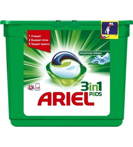 Капсулы для стирки Ariel Pods 3 в 1 Горный Родник для всех видов тканей 23 шт
