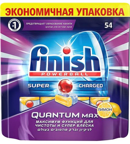 Таблетки Finish Quantum Max Лимон для посудомоечных машин 19 г 54 шт