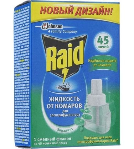 Жидкость Raid для электрофумигаторов от комаров 45 ночей с эвкалиптом