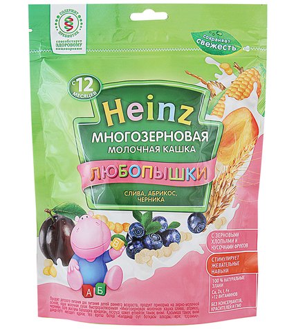 Детское питание каша Heinz Любопышка фруктово-молочная многозерновая слива, абрикос, черника 