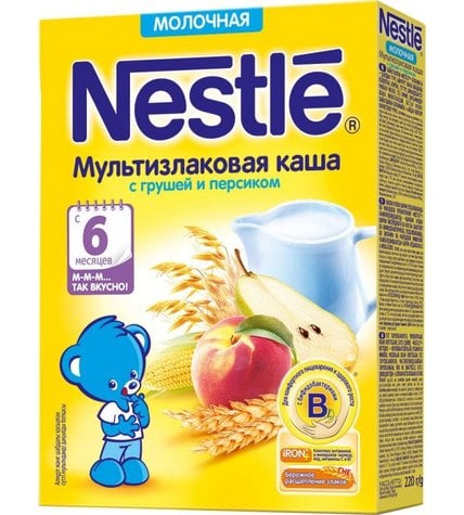 Каша Nestle молочная мультизлаковая с грушей и персиком с 6 месяцев