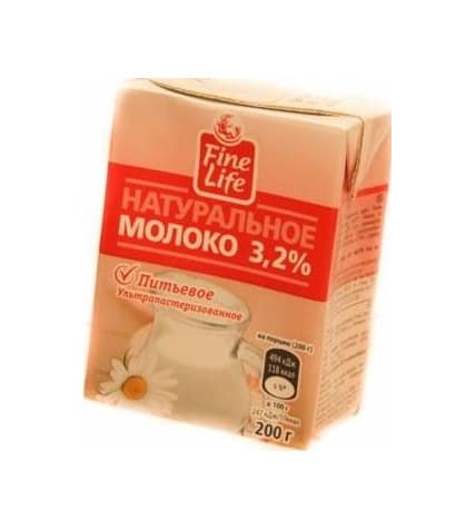 Молоко Fine Life ультрапастеризованное 3,2% 195 мл