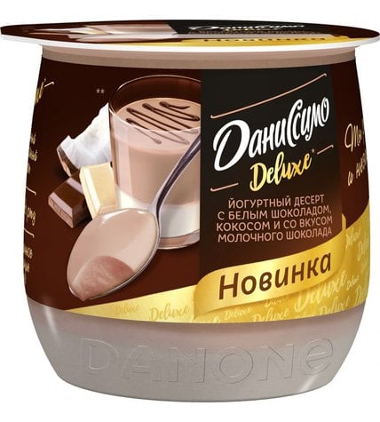 Десерт йогуртный Даниссимо Deluxe с молочным шоколадом белым шоколадом и кокосом 5,2% 160 г