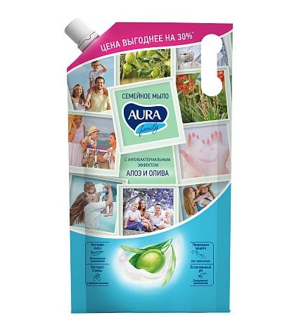 Жидкое мыло Aura Олива и сок алоэ антибактериальное 1 л