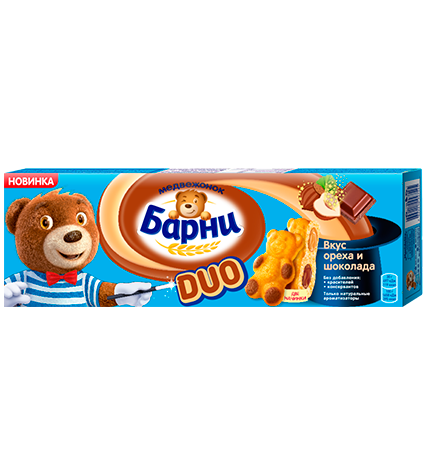 Пирожное Медвежонок Барни Duo бисквитное со вкусом ореха и шоколада 150 г