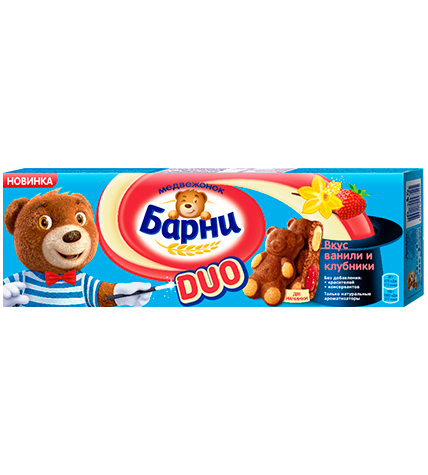 Пирожное Медвежонок Барни Duo бисквитное со вкусом ванили и клубники 150 г