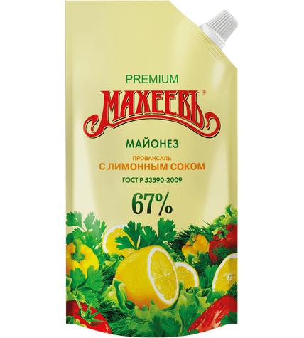 Майонез Махеевъ с лимонным соком 50,5% 380 г в дой-паке с дозатором